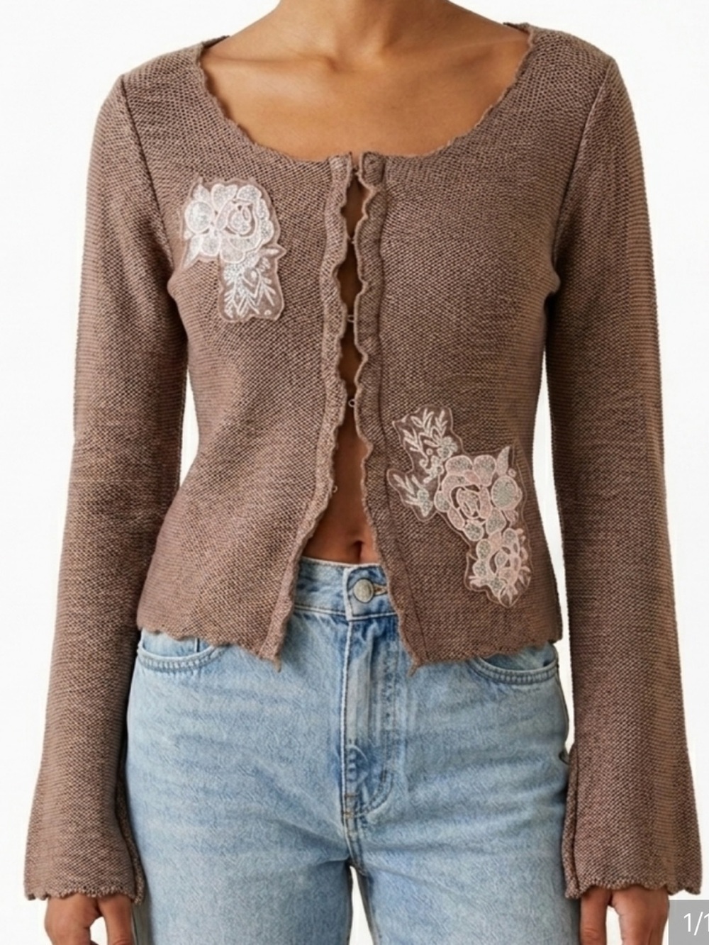Silence + noise Sequin Flower cardigan Sweater Twee boho